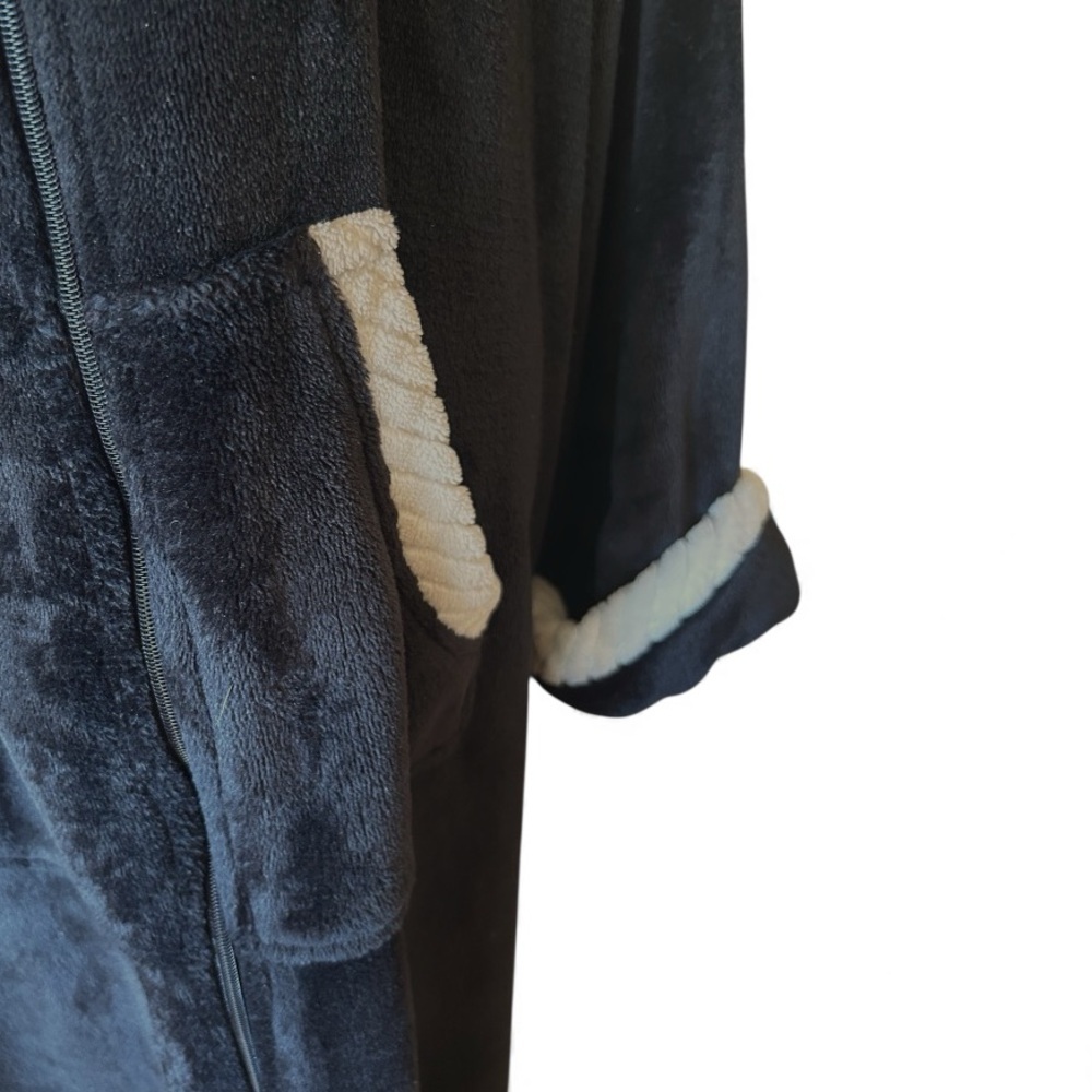 MISS ELAINE Plush Black Maxi Fleece Robe Full Front Zip White Rope Trim Size XL - Picture 11 of 13